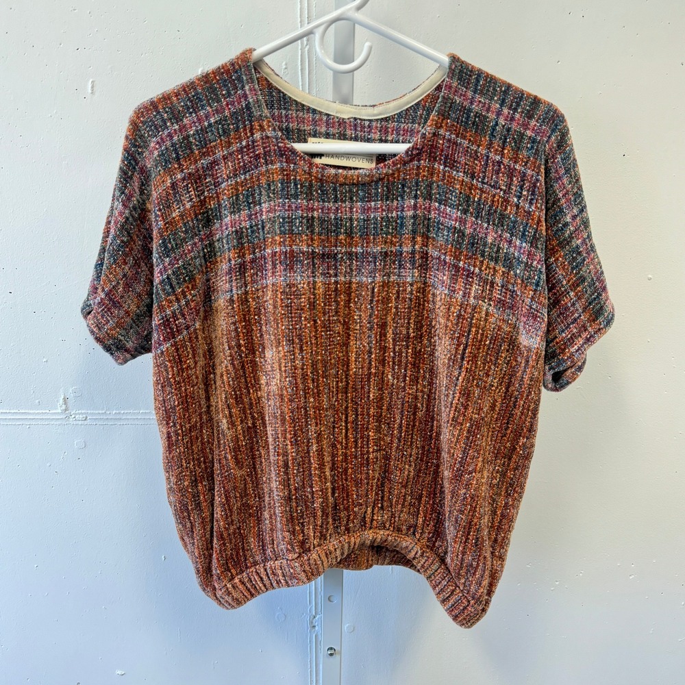 Margaret Lent Handwovens Boucle Knit Ombre Short Sleeve Knit Top Sweater Rust